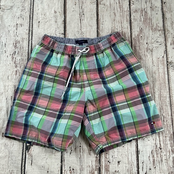 Tommy Hilfiger Plaid Swim Trunks Mens Board Shorts Swimwear Swim Trunks - Picture 1 of 11